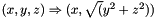 $ (x,y,z) \Rightarrow (x,\sqrt(y^2+z^2)) $
